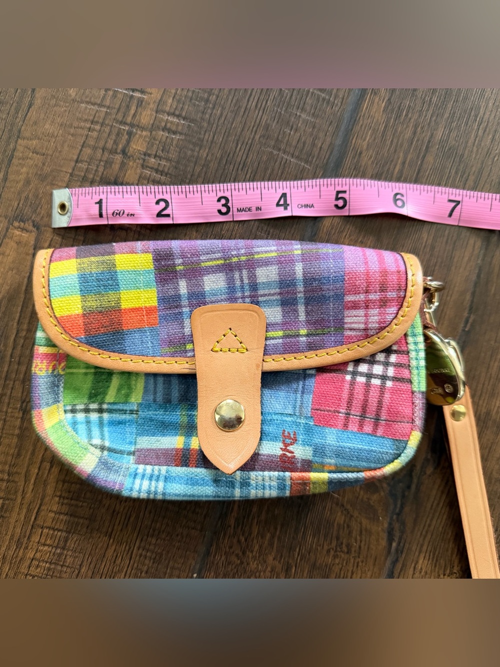 Dooney & Bourke Vintage Y2K Madras Patchwork Wristlet Pouch | Plaid Snap Clutch - Picture 3 of 5